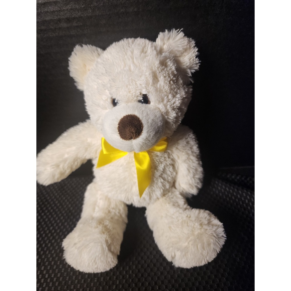 Animal Adventure 2014 Cream White Plush Teddy Bear Yellow Bow 11 inch Soft Toy